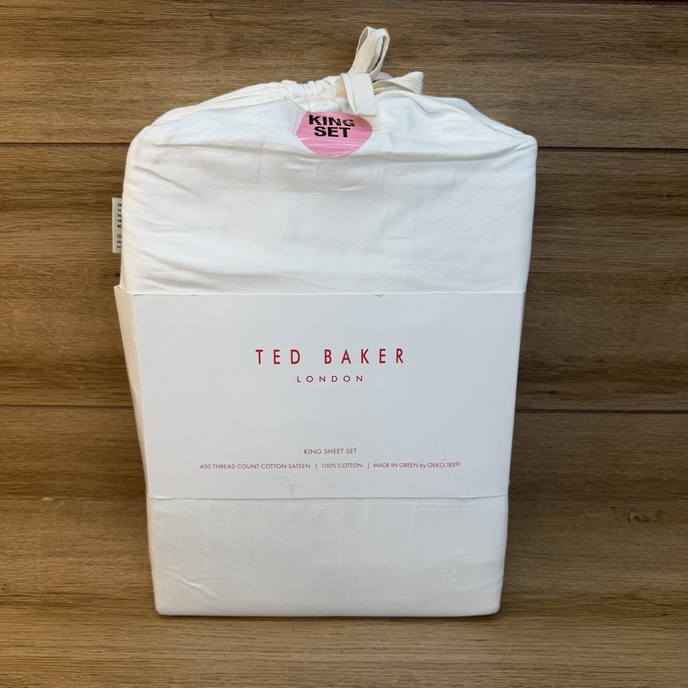 Ted Baker London King Sheet Set 400 Thread Count Ultra Fine Cotton Sateen White